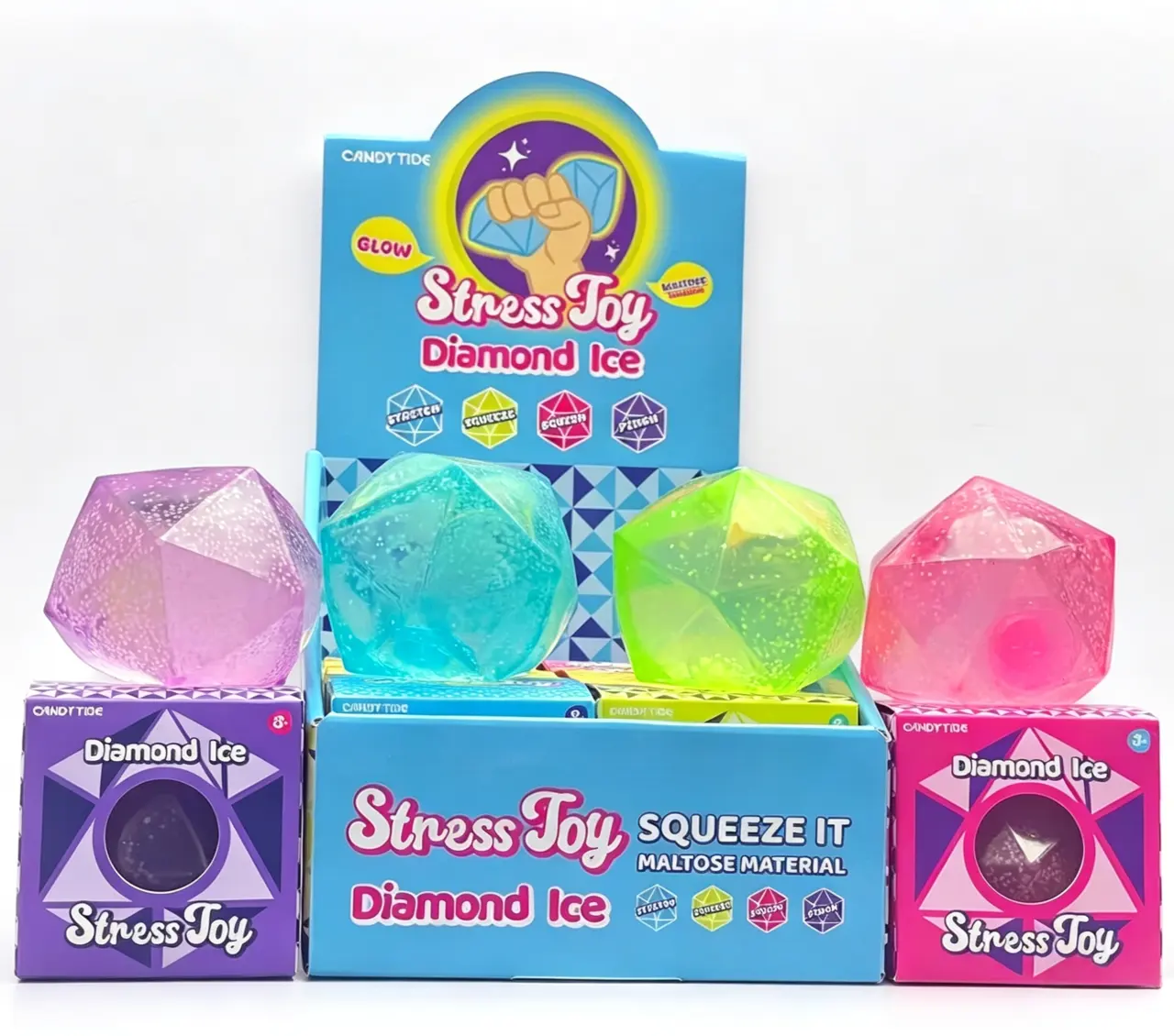 CANDYTIDE Glow-in-the-Dark Diamond Ice Stress Relief Ball Squeeze Fidget Squishy Toy