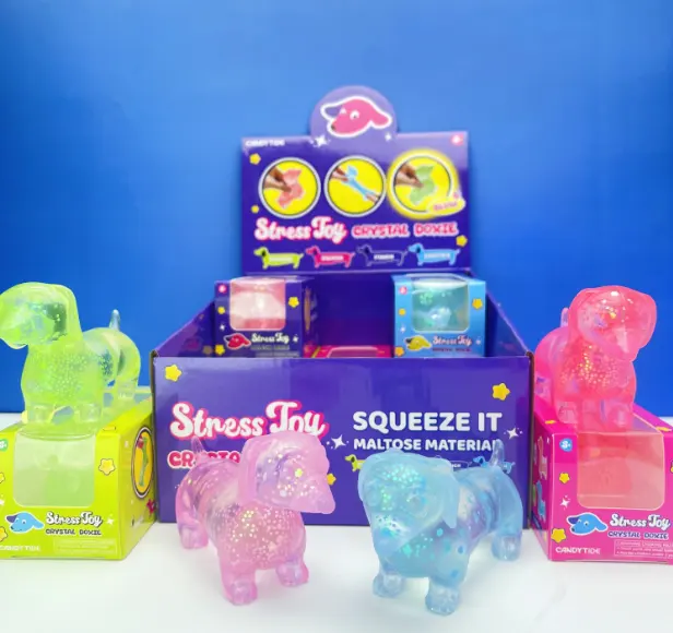 CANDYTIDE Glow-in-the-Dark Sausage Dog Squishy Stress Relief Toy, Glitter Filled TPR Squeeze Fidget Toy