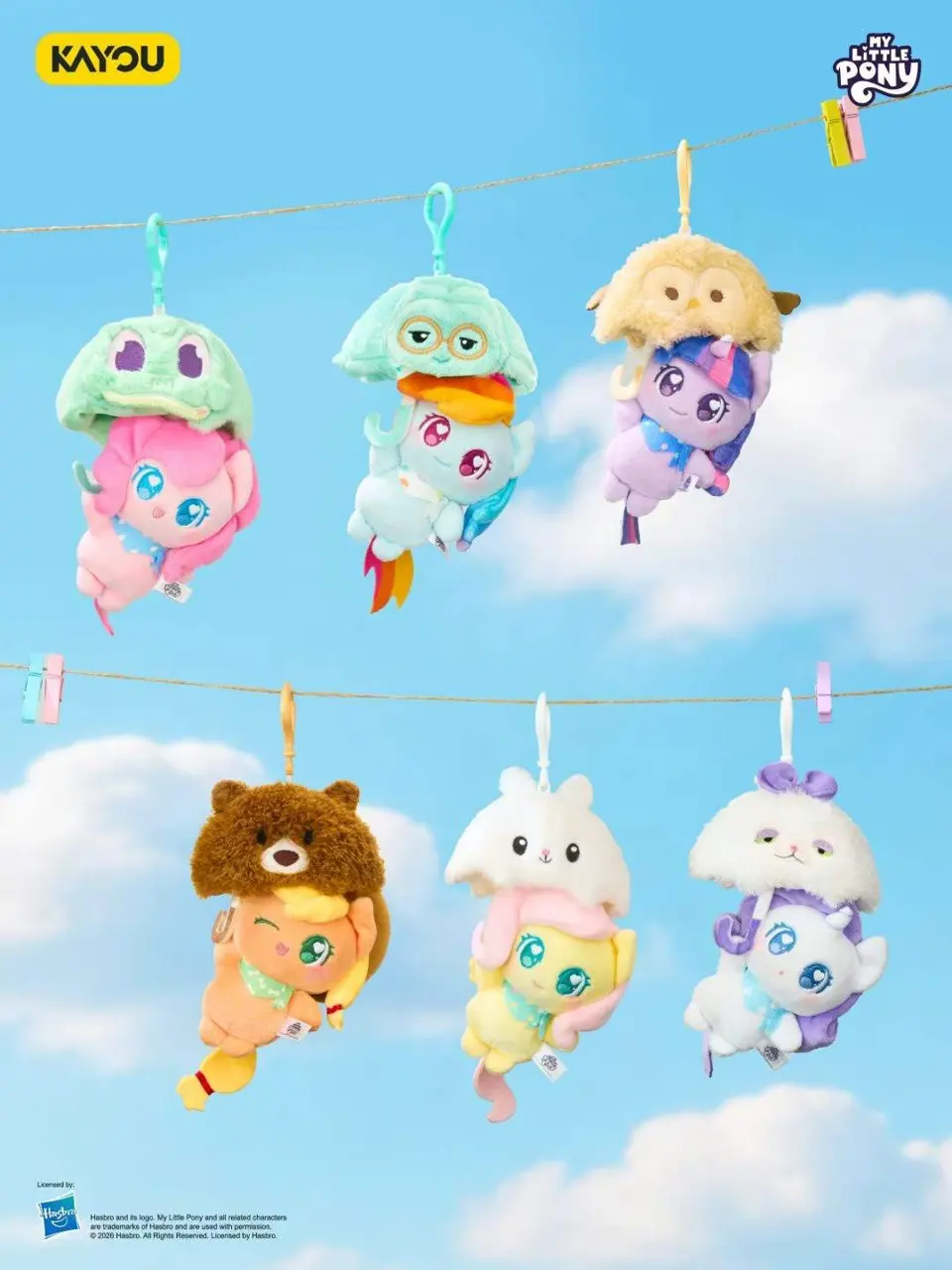 KAYOU Official My Little Pony Weather Tales Blind Box Plush Keychain, Umbrella & Swim‑Ring Theme Cute Plush Pendant Complete 6‑Pack Se
