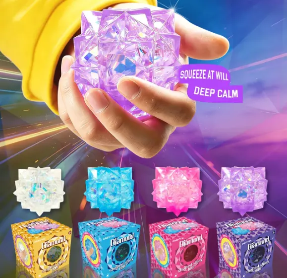 CANDYTIDE Diamond Shaped Shiny Ball Squishy Stress Toy, 4 Color