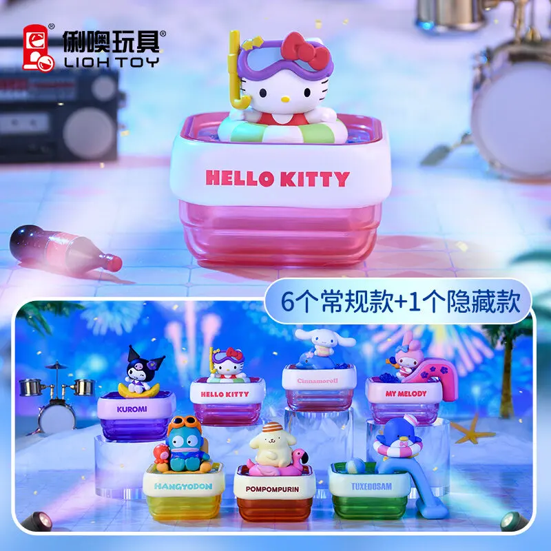 LIOH Toy Sanrio Family Pool Party Blind Box, Hello Kitty, Kuromi, Pompompurin Trendy Collectible Figures