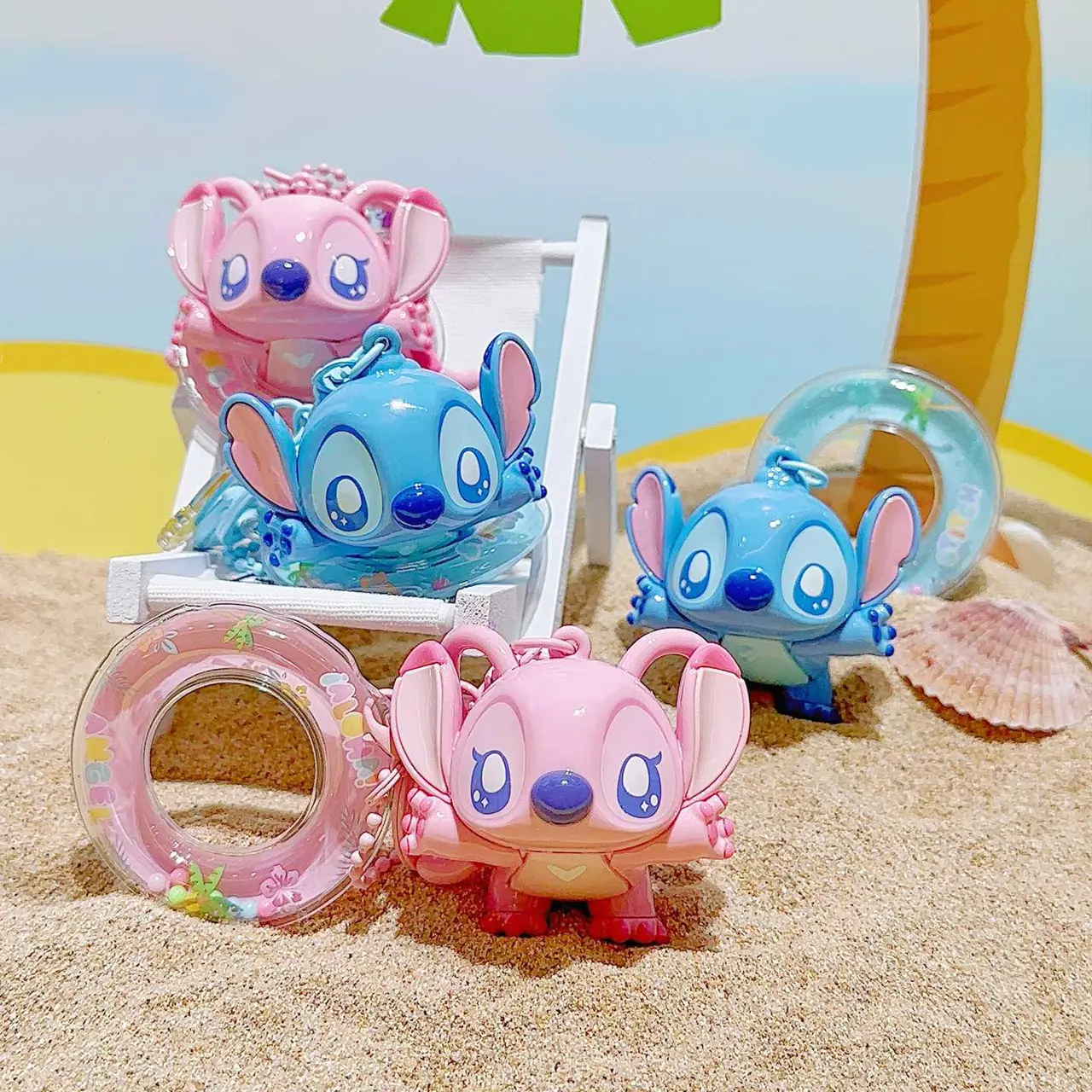 Stitch & Angel Cute Beaded Keychain, Creative Stitch Car Bag Keychain Doll Pendant