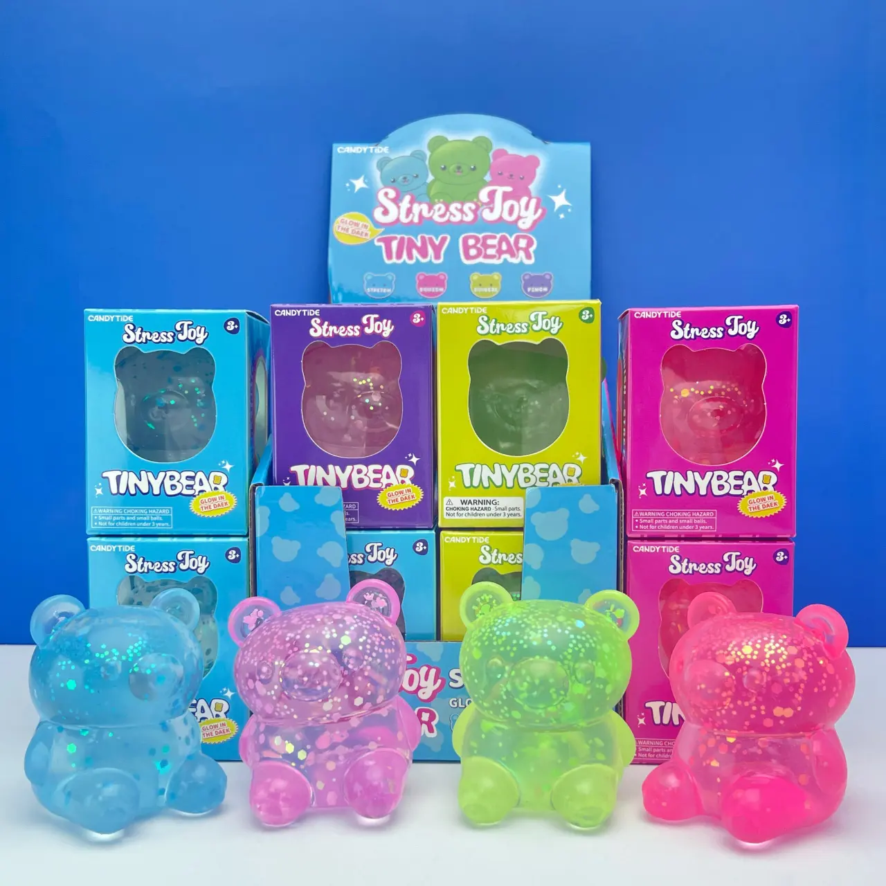 CANDYTIDE Glow‑in‑the‑Dark Squishy Tiny Bear TPR Stress Relief Fidget Toy
