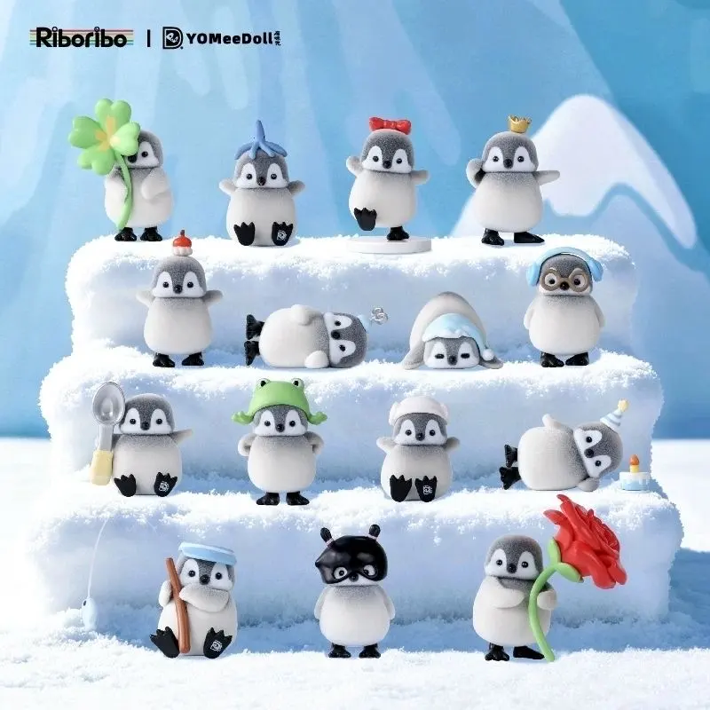 YoMeeDoll Riboribo Little Pet Penguin Series Vol.1 Mini Bean Blind Box Set, 12Pcs Cute Flocked Penguin Mini Figure 38mm Collectible Desktop Ornament Gift