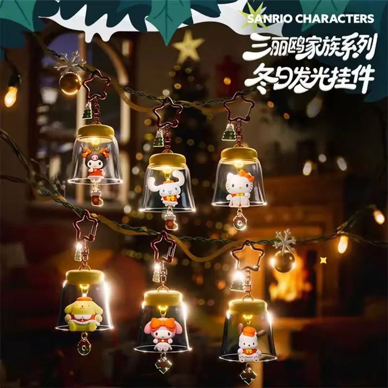 HOLLYBOX Winter Glow Light Up Keychain, Cute Cartoon Bell Bag Charm Pendant, LED Light Character Key Ring Ornament, Christmas Holiday Gift for Backpack Decoration, 6Pcs/Set