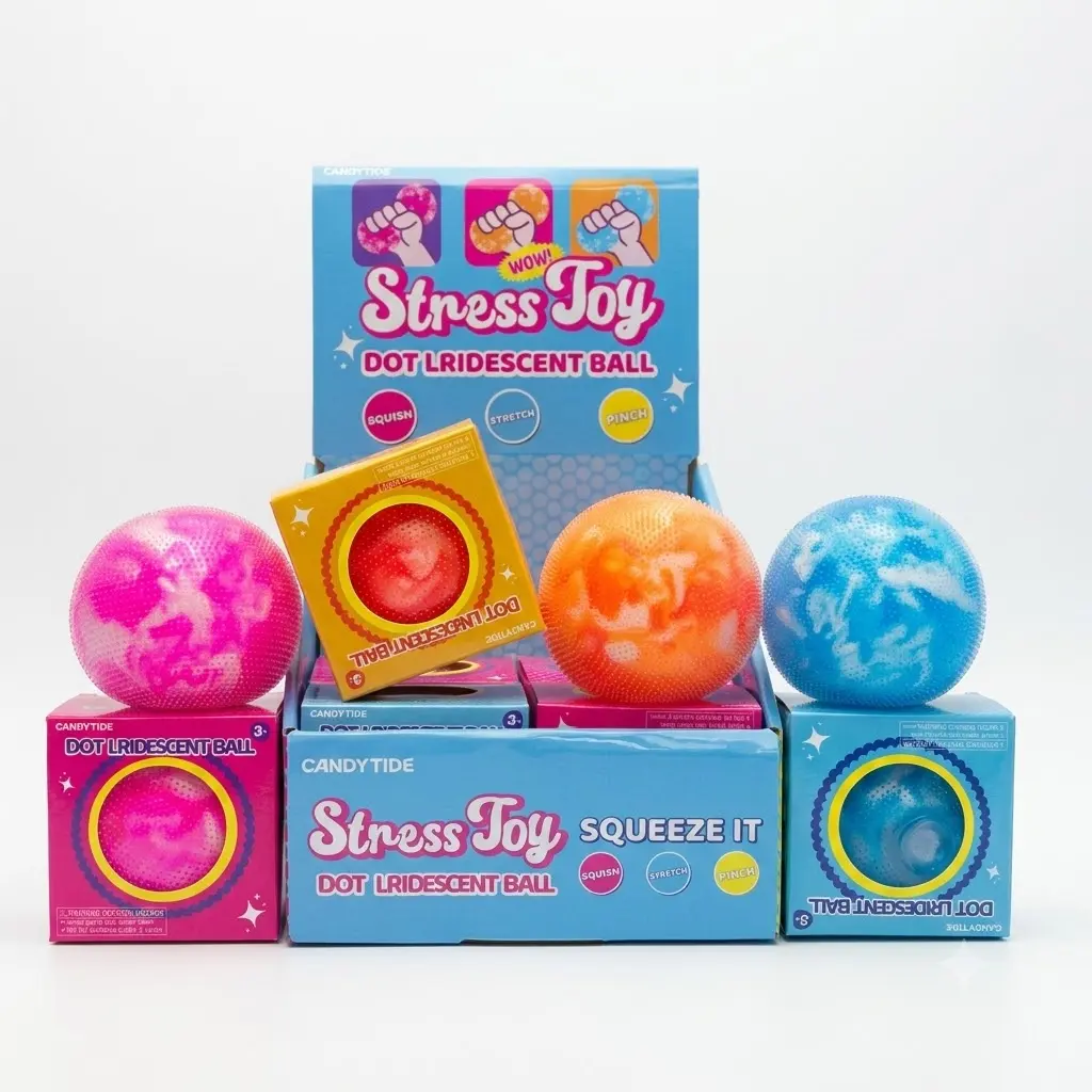 CANDYTIDE Dot Lridescent Stress Relief Squeeze Ball 3 Colors, TPR + Flour