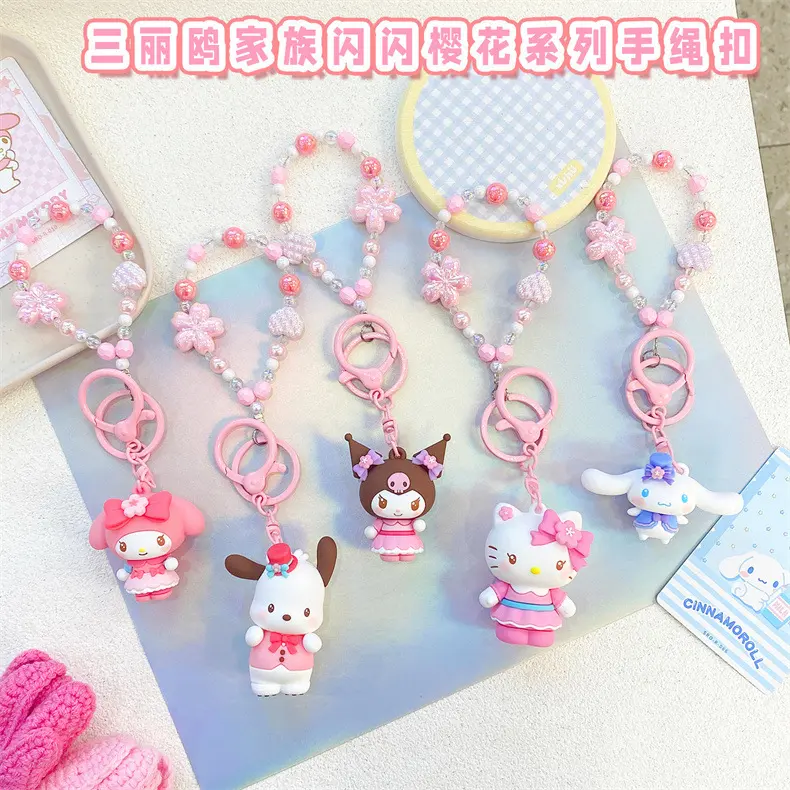 Genuine Sanrio Family Shining Sakura Series Hello Kitty, Kuromi, Cinnamoroll Keychain and Schoolbag Pendant
