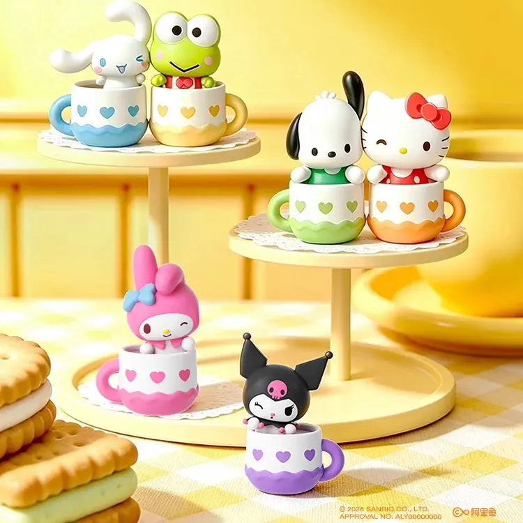 Sanrio Characters Clink Clink Cup Series Blind Bag, Cute Bean Mini Collectible Figurines, Kawaii Cartoon Character Mini Figures, Surprise Blind Bag Toys for Collectors, Desktop Decor Gift, 18Pcs/Set
