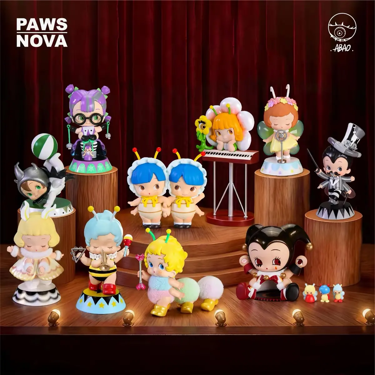 PAWS NOVA ABAO Floral Concerto Blind Box, Cute Collectible Art Toy Figurine, Kawaii Character Desktop Decoration Ornament, 9Pcs/Set