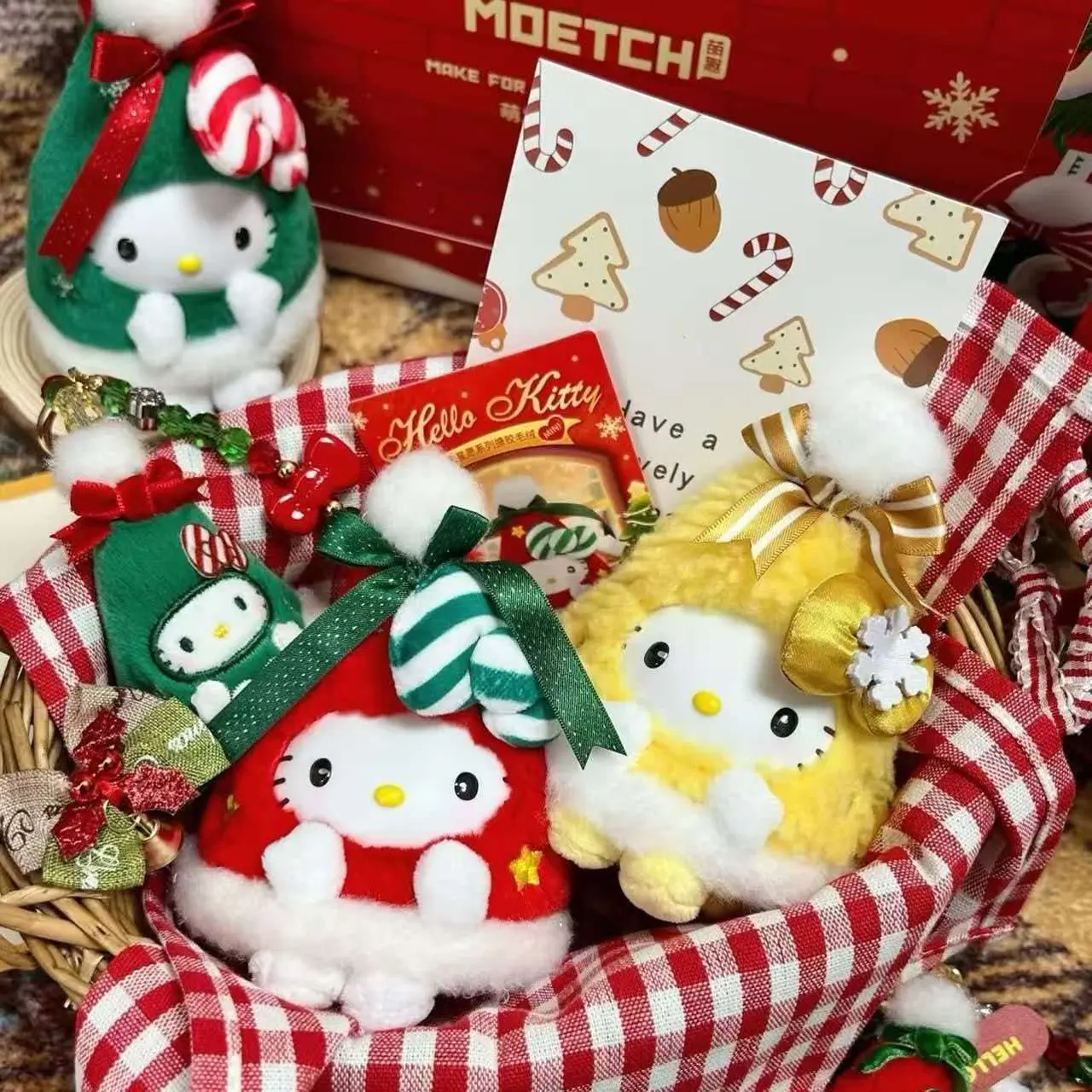 Hello Kitty Ping An Star Wish Series Blind Box, Christmas Themed Plush Vinyl Figure Keychain, Cute Collectible Toy Ornament, Surprise Blind Bag Gift for Girls Fans