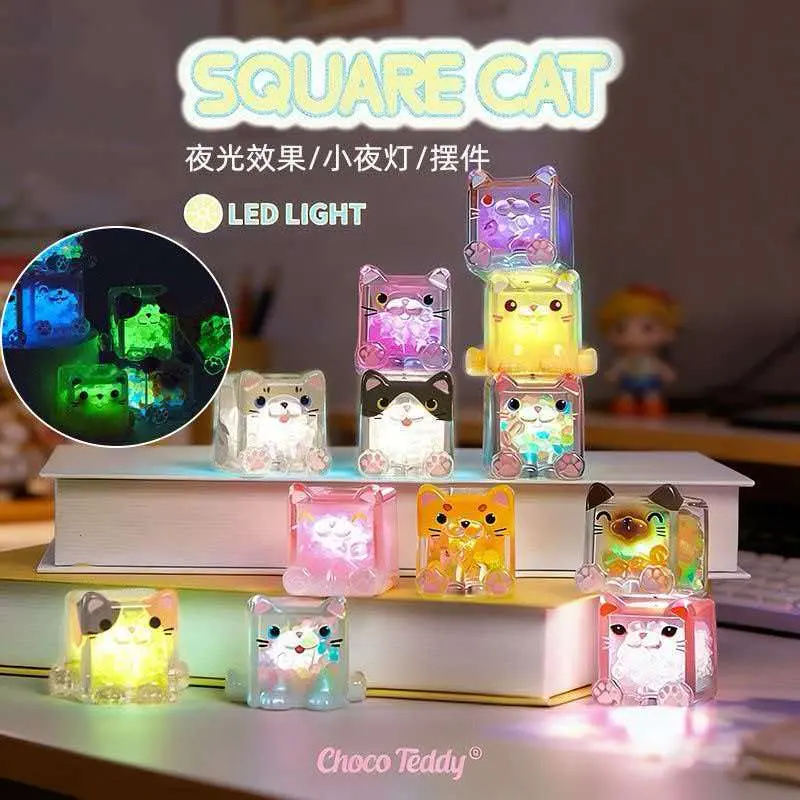 Choco Teddy® Square Cat Mini LED Night Light & Luminous Desktop Figure