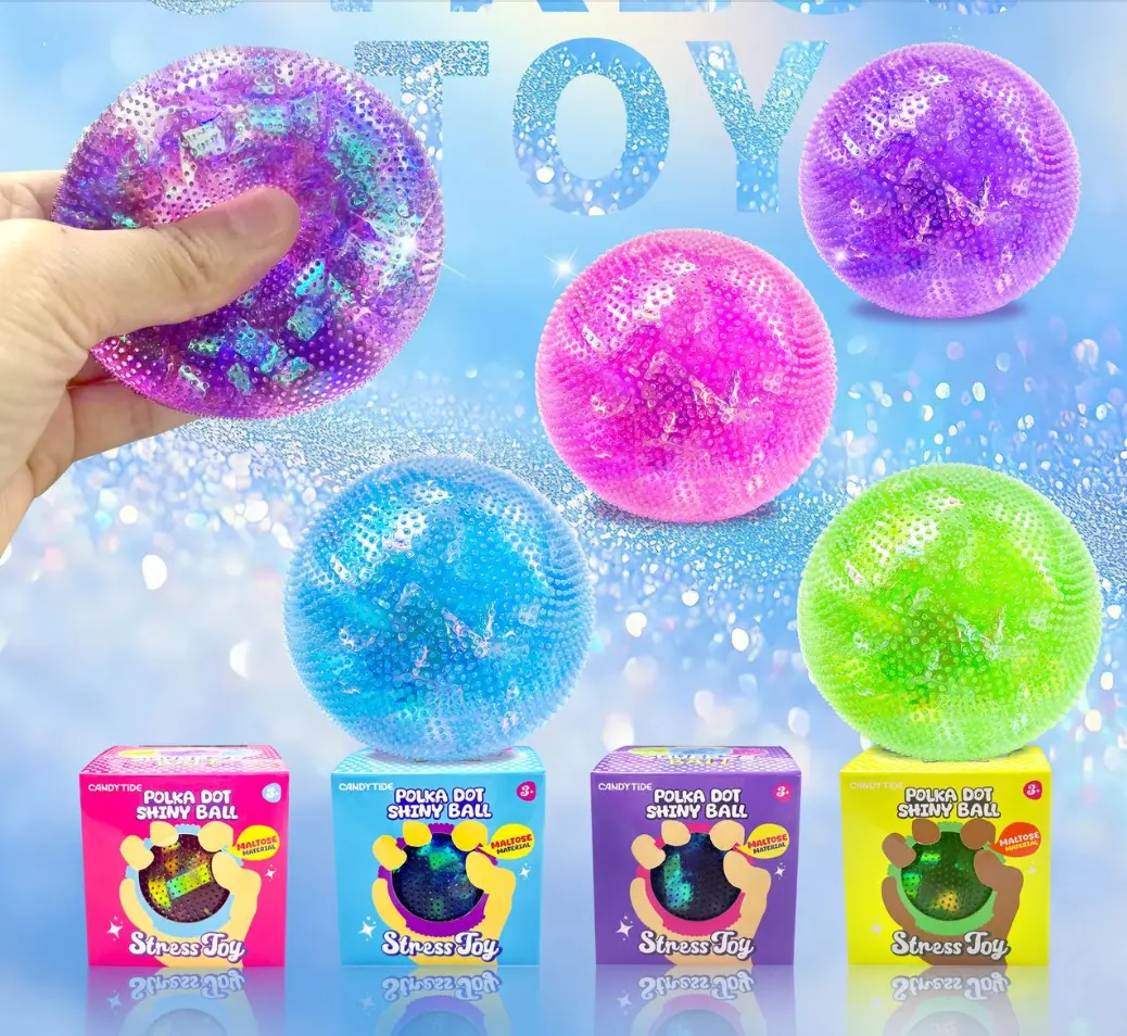 CANDYTIDE Polka Dot Shiny Stress Ball Squishy Relief – 6cm TPR Squeeze Fidget Toy